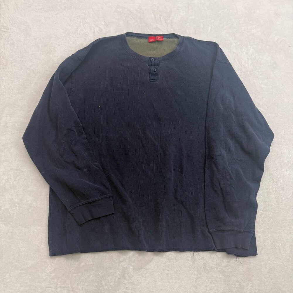 Mossimo Men's Navy Blue Henley T-Shirt Size XL Waffle Thermal Long Sleeve Cotton